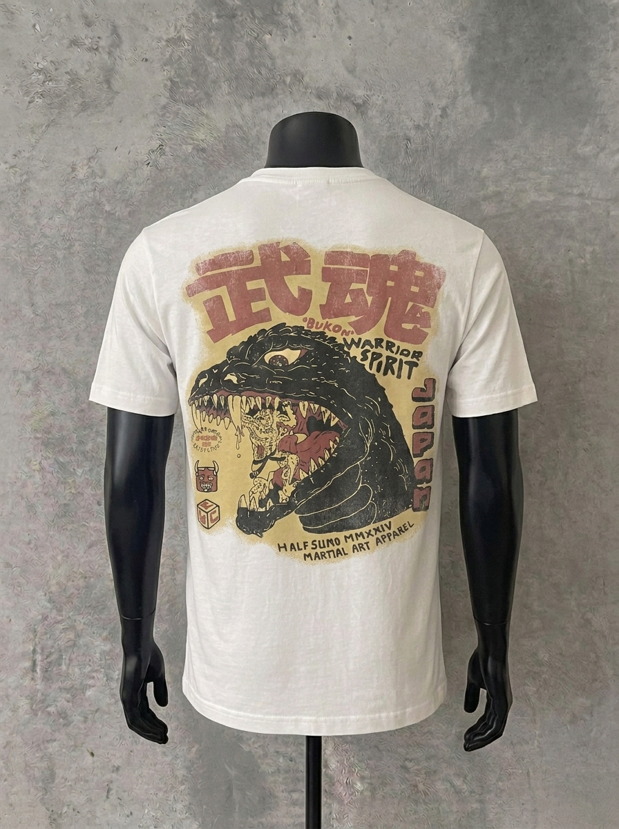 Japanese Kaiju Face (Back Print) | White Tee