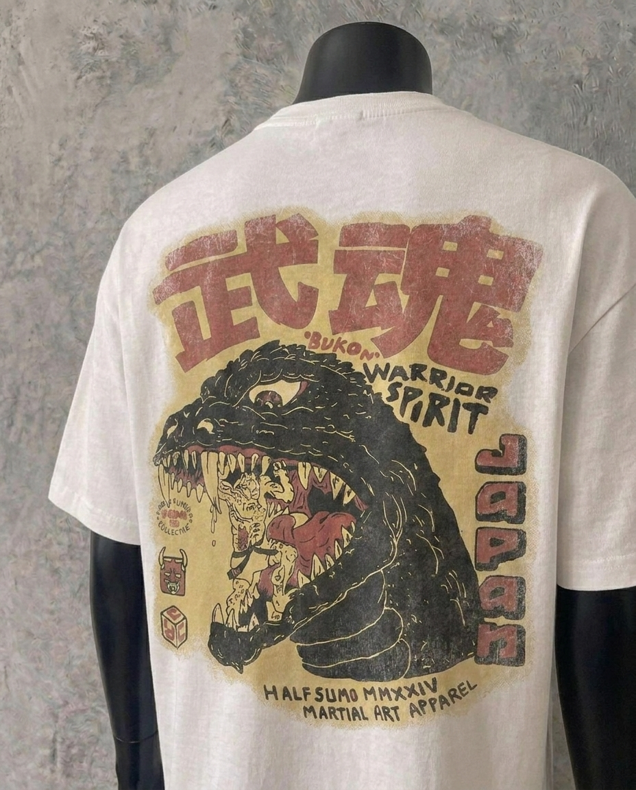 Japanese Kaiju Face (Back Print) | White Tee