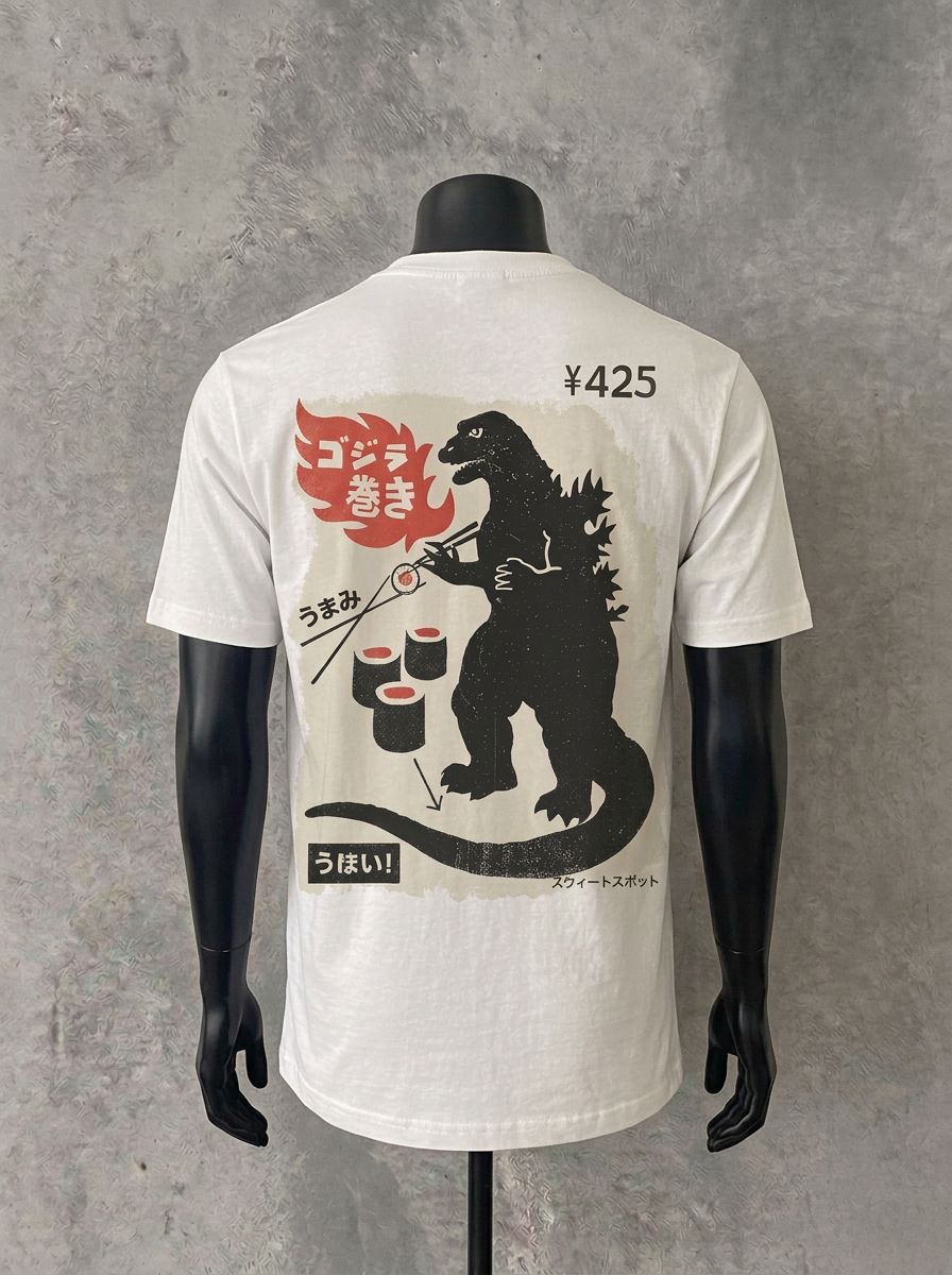 Japanese Kaiju Sushi Bar (Back Print) | White Tee