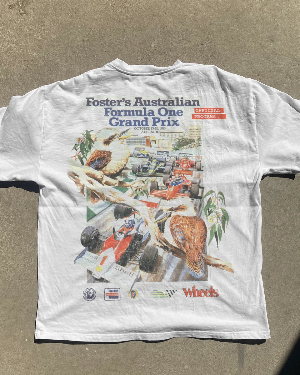 Retro 1986 Fosters F1 White Heavy Weight Tee