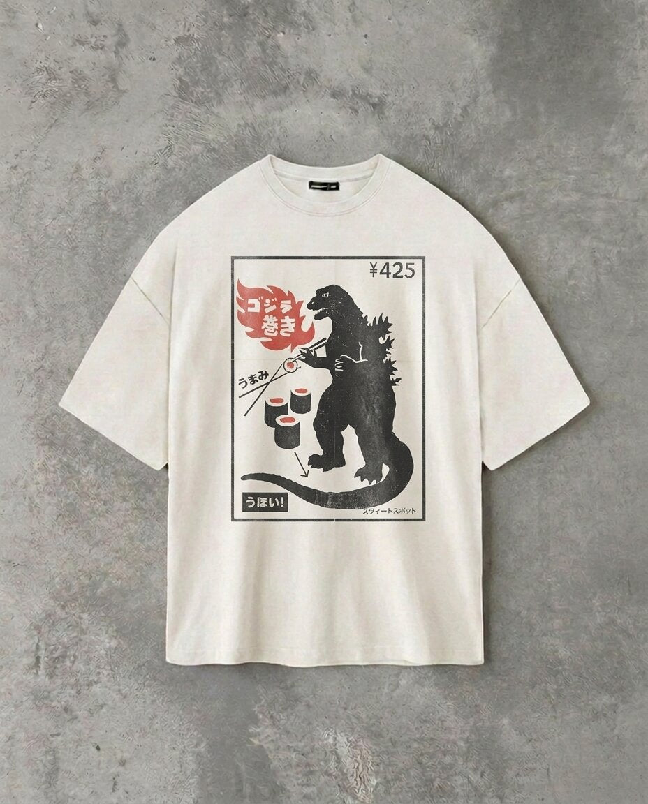 Kaiju Sushi Bar Retro Graphic Tee | White T-Shirt