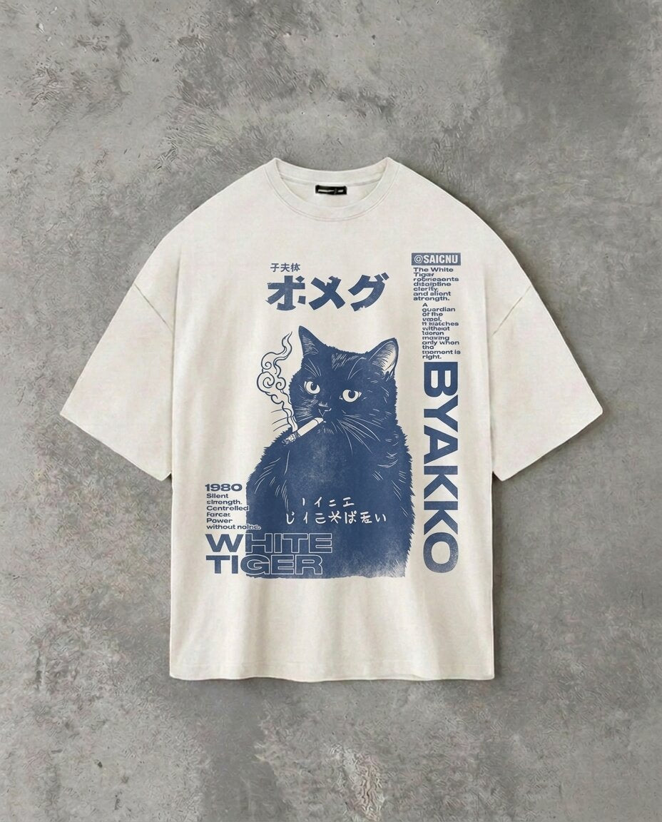 Smoking Cat | White T-Shirt